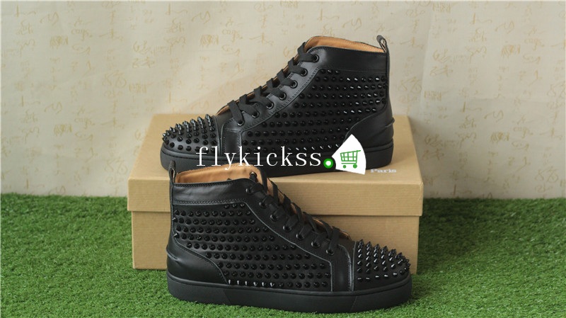 Super High End Christian Louboutin Flat Sneaker High Top Black Leather